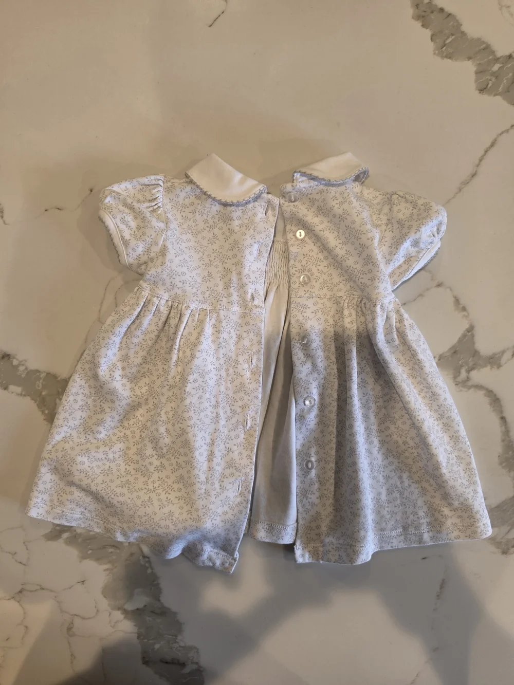 Cuclie Baby White/Gray Smocked Dress with Floral Print